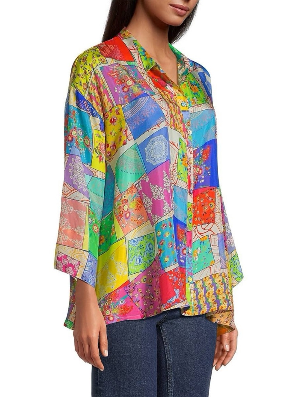 Johnny Was Sikh Multee Button Up Blouse Boho Print Size XL